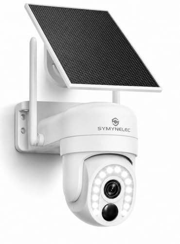 SYMYNELEC Caméra Surveillance WiFi Extérieure sans Fil Solaire 5GHz/2,4GHz | 2K Camera Solaire 360° avec Panneau Solaire, Vision Nocturne Couleur, AI Détection Humaine, Sirène, Compatible Alexa, IP65
