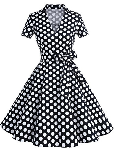 Timormode klänning 50-tal Audrey Hepburn Rockabilly Swing, veckad kortärmad klänning