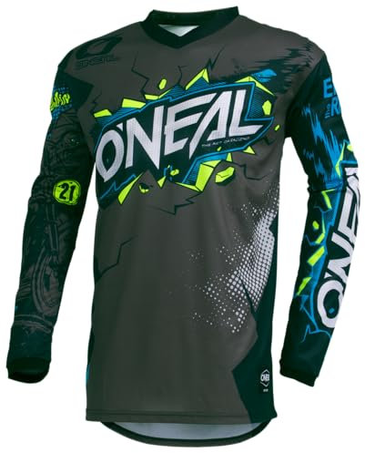 O'Neal | Motocross-Jersey Langarm | Kinder | MX MTB Mountainbike Enduro | Eingenähter Ellbogenschutz, V-Ausschnitt, Atmungsaktives Material | Element Youth Jersey Villain | Grau | Größe S