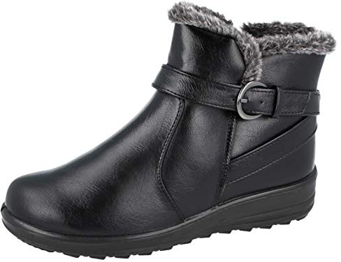 Cushion Walk Winter Warm Lined Ankle Boots Womens Padded UK 4-8 (8 UK, Skye Black)