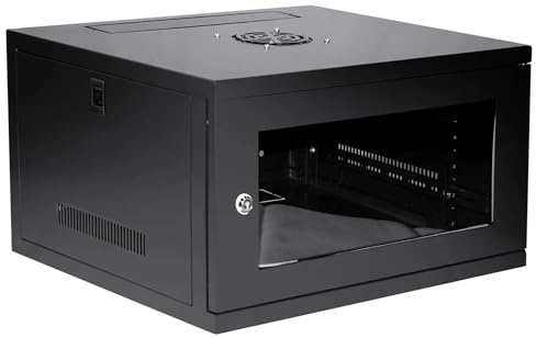 LMS DATA Netzwerkschrank 19 Zoll 6HE - Serverschrank Schwarz mit Glastür, 450mm Tiefe - 6HE Wandgehäuse aus Metall, Netzwerkschrank & Serverschrank 19 Zoll für Heim & Büro