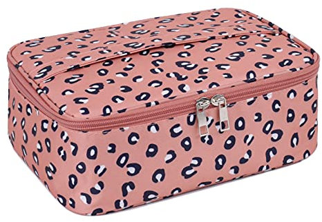 Kosmetiktasche Damen Make up Tasche Schminktasche Reise Schmink Organizer Makeup Bag Kulturtasche Beauty Case (Leopard)