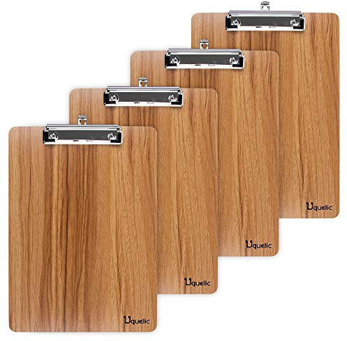 Lot de 4 planchettes à pince en bois durable A5, trou de suspension, bureau, travail, salle de classe, affaires, restaurants (marron, A5)