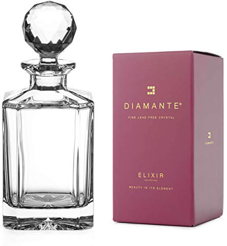 DIAMANTE Plain Whisky Decanter | Lead Crystal Decanter with 24% Lead | 800ml | Gift Box