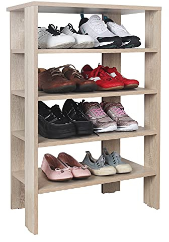 RICOO Schuhregal platzsparend WM040-ES Shoe Rack Schuhschrank mit 4 Ebenen hoch Schuh Regal Holz Schuhständer Standregal Flur Schuhablagen Eiche-Sonoma