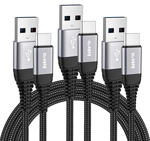 USB C Charger Cable [3Pack 0.3M 1M 2M] USB A to USB C Cable 3A Fast Charge | Type C Charger Lead Nylon Braided for Samsung Galaxy S26 S25 S24 S23 S22 S21 S20 Plus Ultra, for iPhone 17 16 15 Pro Max Air