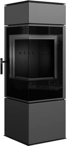 KRATKI Thor Schwarz Holzofen, freistehend, BImSchV 2-konform, 8 kW, thermische Effizienz, 83%, Staubauslass, 150 mm, Stahl und dekoratives Glas, gerade Verglasung, EEK A+ Kaminofen