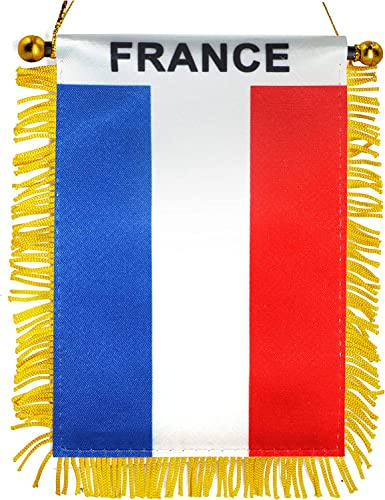 Anley 10,2 x 15,2 cm französische Fransen-Fenster-Flagge zum Aufhängen – Mini-Flaggen-Banner und Auto-Rückspiegel-Dekoration – französische Fransen-Flagge zum Aufhängen mit Saugnapf