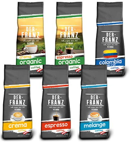 Der-Franz Kaffee Pack (1 x Crème, 1 x Espresso, 1 x Mélange, 1 x Colombie, 1 x Espresso Bio, 1 x Crème Bio), Bohne entier, 6 x 500 g