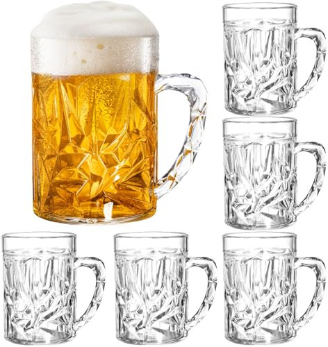 Peohud 6 Pack Plastic Beer Mugs with Handle, 20 Oz/ 600ml Beer Stein Pint Glasses, Drinking Beer Tankards, Clear Large Beer Drinking Cup for Bar, Cocktail, Alcohol, Beverages, Juice, Soda
