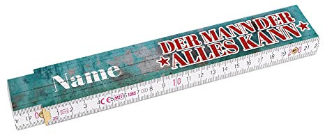 2 Meter Zollstock personalisiert - Der Mann der alles kann - Einseitig bedruckter Zollstock mit Namen personalisierte Geschenke für Handwerker | Buchenholz