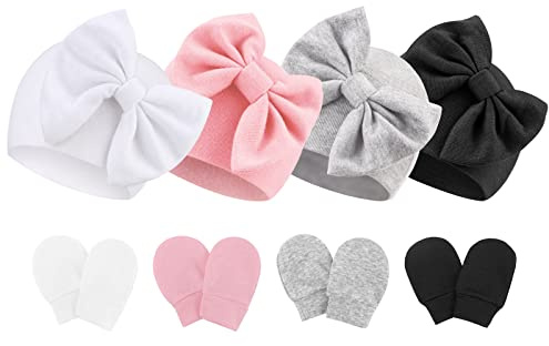 DRESHOW Neugeborenes Baby Mütze Hut und Handschuhe Set Beanie Bekleidung Unisex Infant Hut Kindergarten Mütze Baby Jungen Mädchen 0-6 Monate