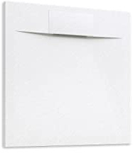 Piatto Doccia 80x80 Bianco Effetto Pietra Mod. Cosmos Quadrato in Vetroresina SMC Riducibile Piletta Inclusa e Cover In Tono Parama