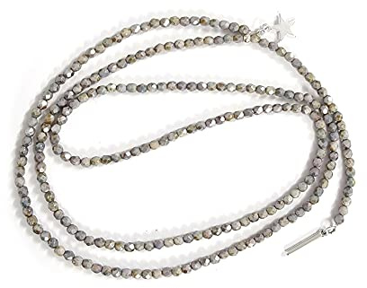 Atelier Andrea Traub Y-Kette Lange Halskette Ypsilonkette Grau Grün Glänzend und Schimmernde Glasperlen mit Stab Anhänger Geschenkidee für Damen
