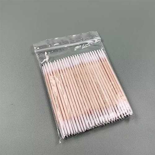 FOXBI 7cm Lang Wattestäbchen,100 Stück Lange Wattestäbchen Spitze Tattoo Wattestäbchen Zwei Spitze Holzstange Wattestäbchen Make up Kosmetik Lidschatten Pinsel Entferner Werkzeug,100 Stück