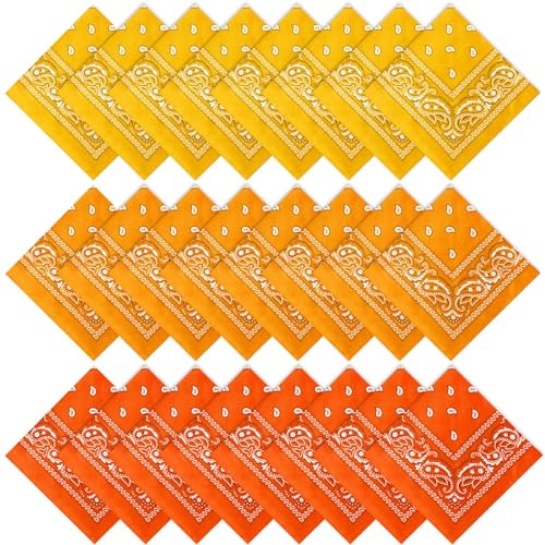 Suhine 24 Pcs Bandanas Bulk,Orange, Orange Yellow, Yellow