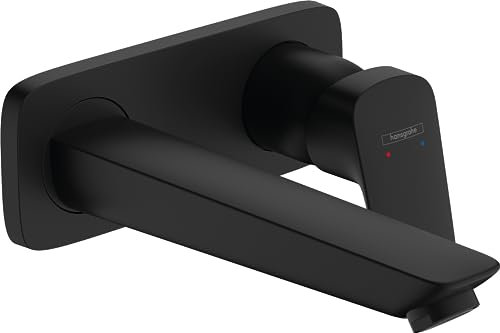 hansgrohe Logis - Bathroom tap Wall-Mounted for Concealed Installation, Bathroom Sink Water tap with spout 19,5cm, Bathroom Mixer tap Water-Saving (EcoSmart), matt Black, 71220670