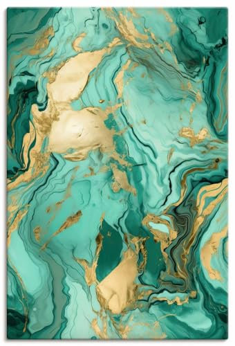 ARTLAND Wanddeko Leinwand Bilder Wandbild 60x90 cm Abstrakte Deko Modern Stein Marmor Achat Gold Grün U4WJ