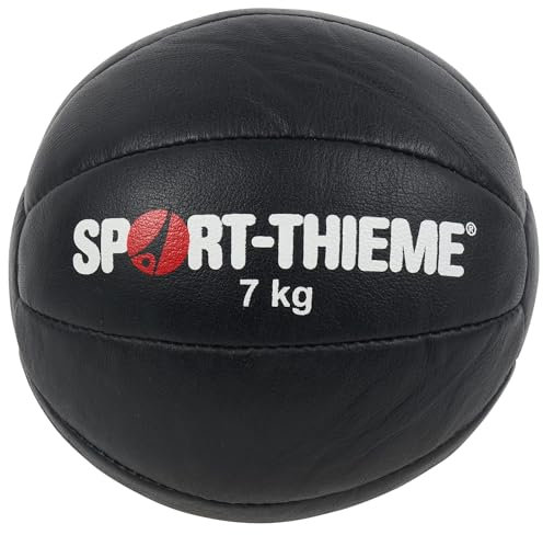 Sport-Thieme Medizinball Schwarz | Medizin-Ball aus eingefärbtem Natur Leder | 11 Verschiedene Gewichtsvarianten | Ohne Ventil, Gummigranulat u. Polystyrol Füllung | Markenqualität