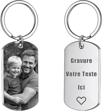 Porte Clef Personnalisable Porte Clé Photo Personnalisé Ajouter Une Image/Un Texte Cadeau Saint Valentin Homme,En Acier Inoxydable