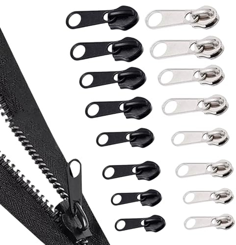 Bzzerumy 16-stückige Reißverschluss-Ersatzschieber - Metall-Nylon-Zieher - Universal für Jacken, Rucksäcke, Taschen - 4-Größen-Set - Langlebiger Reißverschluss-Reparatur-Kit