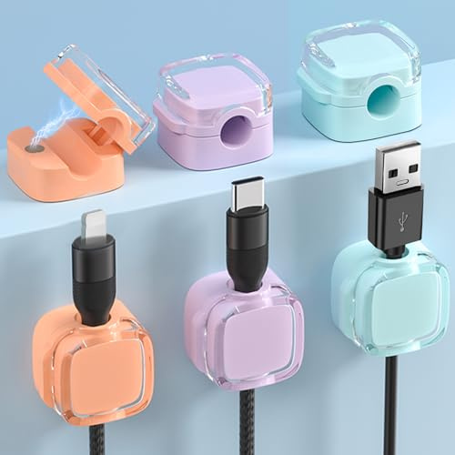 URAQT skrivbordskabel städad, 6 st uppgraderad svart magnetkabel städad, Srong självhäftande kabel städad clips Desktop sladdhållare, magnetisk kabelorganisator för hemmakontorsbruk