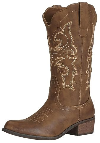 J's.o.l.e Cowgirl-Cowboystiefel für Damen, Leder, mittelbreit, Wade, Landhaus-Reiten, Western-Hochzeitsschuhe, braun, 39 EU