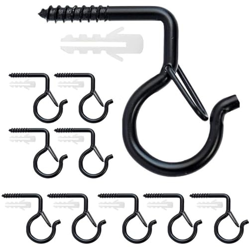10 tornillos Q-Hanger negros, ganchos para colgar en la pared, ganchos de alambre de fácil liberación, gancho de luz de Navidad para el hogar con hebilla de seguridad