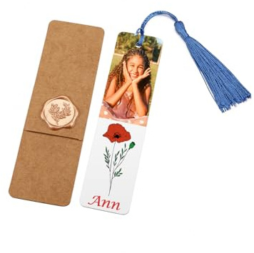 GEHECRST Personalisiert Lesezeichen mit Foto Gravur Metall Bookmark Blau Quasten Buchzeichen Handgefertigt Buch Zubehör Personalisiert Geschenk für Lehrer Schüler Leser Damen Herren