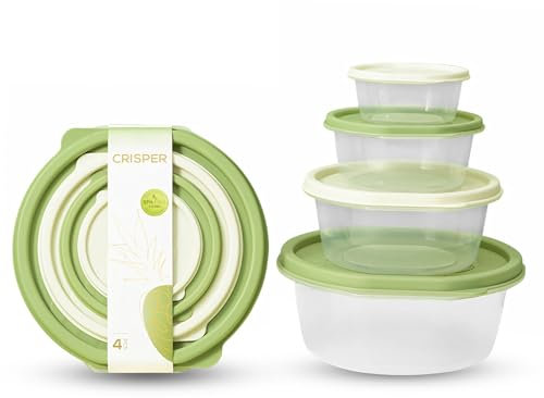 4 pezzi Contenitoris per alimenti, Contenitori ermetici per alimenti in plastica BPA-free, 200/500/1000/2000ml, Set contenitori per microonde, frigo e freezer, Ideale per cucina e pranzo fuori casa