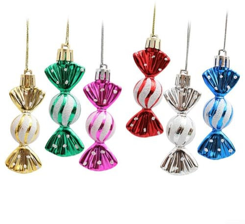 Weihnachtsbaum-Anhänger, 6 Stück, bunte runde Süßigkeiten-Ornamente, perfekt für Urlaubsdekorationen und kreative DIY-Projekte (D)