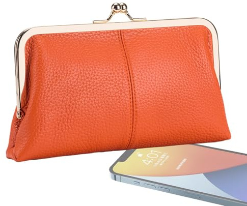 Monedero con Cierre Kiss Lock,Monedero con Cierre Kiss para Mujer - Monedero para Mujer Dama,Monedero Elegante Exquisito del Embrague de la Cartera de Las Mujeres de la Capacidad Grande de la PU para