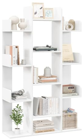 GOPLUS Bücherregal in Baumform, 13 Ebenen Aufbewahrungsregal, Raumteiler Regal Holz, Büroregal Standregal, für Wohnzimmer, Arbeitszimmer & Büro, 86 x 24,5 x 141 cm (Weiß)