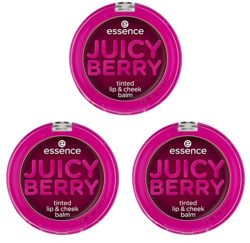 essence JUICY BERRY tinted lip & cheek balm, Rouge, Violett, farbanpassend, Färbeeffekt, sofortiges Ergebnis, vegan, ohne Parabene, ohne Mikroplastikpartikel, Nanopartikel frei, 3er Pack (3x3g)