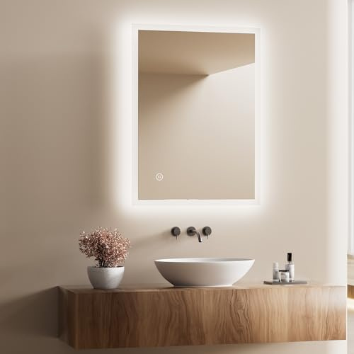 Heilmetz Badspiegel mit Beleuchtung LED 70x50cm, Badezimmerspiegel mit Beleuchtung 6500K Kaltweiß Licht, Touch Schalter, Wandspiegel Vertikal/Horizontal Montage