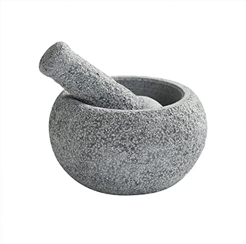 Ensemble mortier et Pilon en Granit Non Poli Robuste, Grand Bol broyeur en Pierre pour Guacamole, salades, broyeur, moudre et écraser Les épices et Les Noix pour libérer la saveur 20 cm