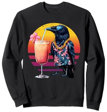 Vintage Hawaïen Corbeau avec verres pour cocktail d'été Sweatshirt