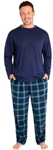 Get Trend Pigiama Uomo Invernale con Maglia Maniche Lunghe e Pantaloni a Quadri, Abbigliamento da Casa Inverno, Regalo Uomo (XL, Blu Navy)