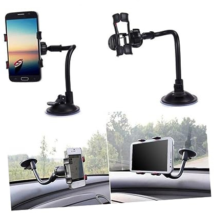 Support de Téléphone pour Voiture à Ventouse, Bras Long Ajustable Noir | Rotation 360°, Fixation sur Pare-Brise et Tableau de Bord, ABS et Silicone, Installation Facile, pour Smartphone