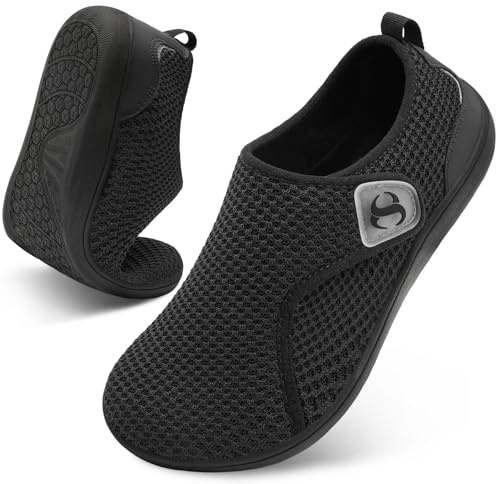 JOINFREE Women’s Barefoot Walking Shoes Wide Toe Box Casual Trainers, Zero-Drop Non-Slip Breathable Comfort Flat Shoes for Swollen Feet, Edema, Elderly & Pregnancy Black 7 UK