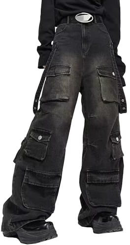 Svarta Baggy Jeans Herr Hip Pop Y2k Cargo Byxor Loose Fit Streetwear Grunge Boyfriend Denim Byxor