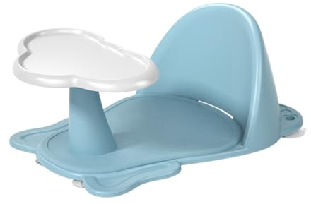 QUMIIRITY Silla de Baño para Bebés con Base Antideslizante y Soporte Cómodo para Baño de Recién Nacidos y Pequeños Color Azul con Almohadilla de Sujeción y Estante Adicional
