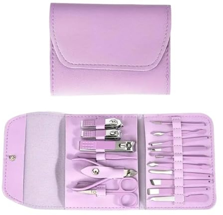 Premium Nagelpflegeset für Zuhause, Edelstahl, Pediküre-Set und Reiseetui, Maniküre-Set, 16-teilig, Violett