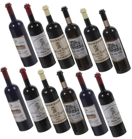 Mikinona Mini Botellas de Vino de Plástico 12 Piezas para Casas de Muñecas Botellas de Vino Miniatura Colores Rojo Beige Azul y Negro Accesorios Decorativos para Microescenas y Juegos