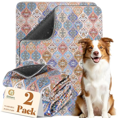 Gimars 2er Set 80 x 92 cm Welpenunterlagen Waschbar im Boho-Design, Wiederverwendbare Hundematte für Hunde & Welpen, saugfähig und strapazierfähig