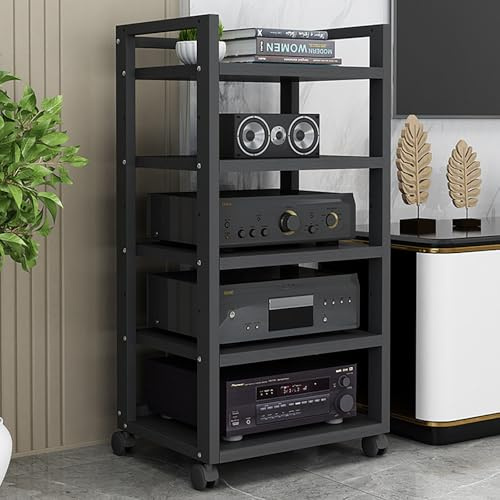 LIGUIEN Audio Video Medienständer, Stereo Schrank,HiFi Regal, Regalboden 3/4/5-stufige HiFi-Möbel mit Rollen, CD-Player-Ständer for Zuhause/Büro/Theater(5Tier-D-60x40x100cm/23x16x39in)