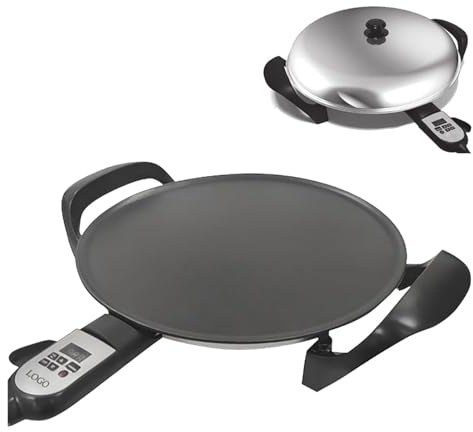 Plancha eléctrica de 40 cm for injera etíope y crepera, sartén antiadherente for panqueque Chapati Dosa, control de temperatura digital ajustable con(40cm)