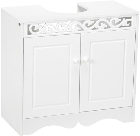 HOMCOM Armario de Baño Tipo Mueble Bajo para Lavabo con 2 Puertas y Estantes 60x30x56cm Diseño Moderno de Madera Blanca