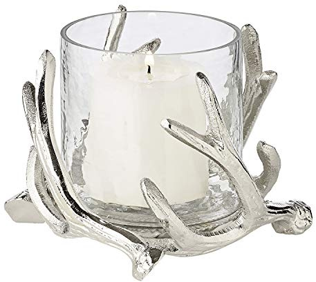 EDZARD Vindljus Kingston (H 13 cm, Ø 15 cm), horn, glas utan golv | Luft flyter underifrån, ljuset soter inte – absorberar inte vax – bara lyft cylindern för rengöring