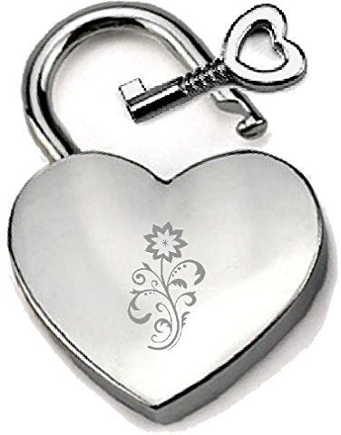Silver-Tone Heart Padlock Engraved Flower Girl